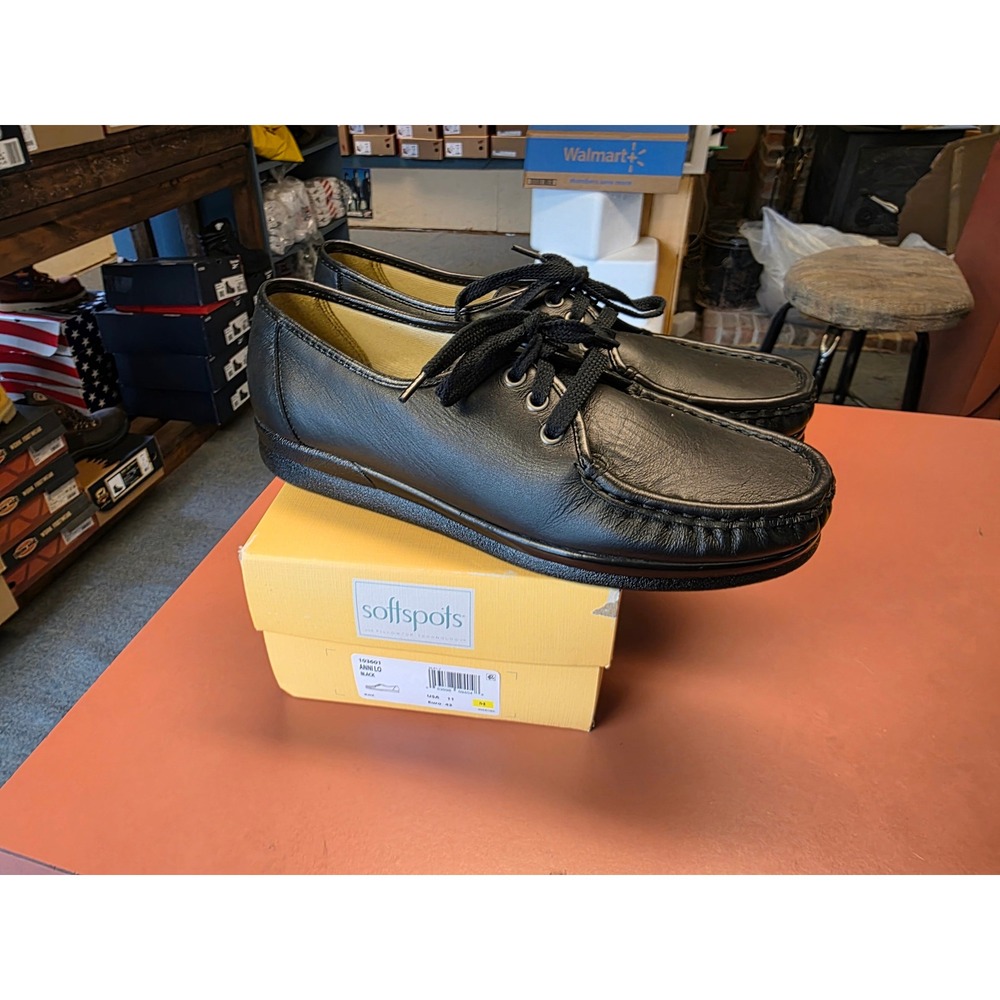 Softspots Anni Lo Black Leather Lace Up Comfort Shoes Womens 11 M